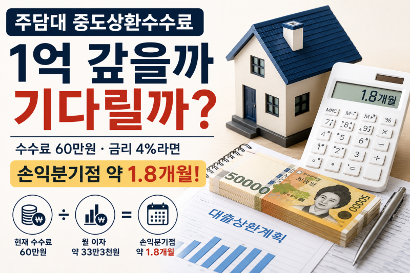 주담대 중도상환수수료 1억 갚을까 기다릴까? 손익분기점 계산