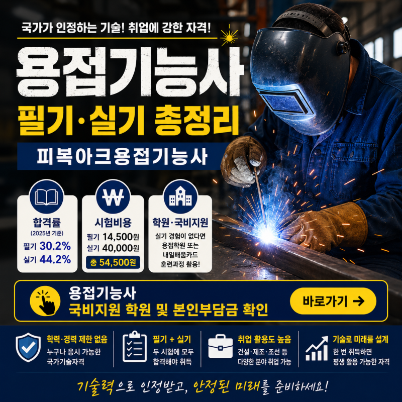 용접기능사 필기 실기 총정리｜피복아크용접기능사 합격률·시험비·학원