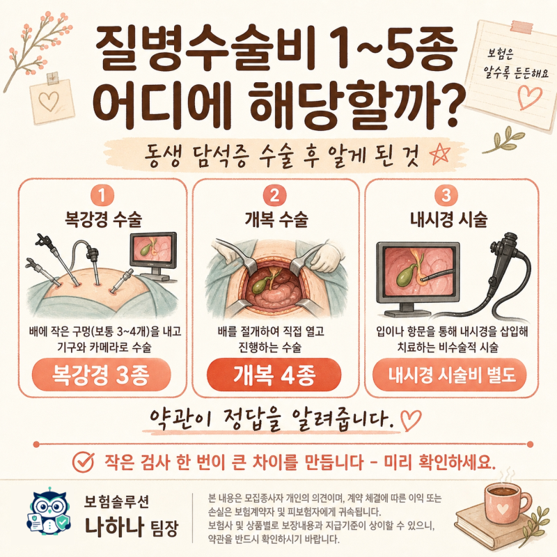 질병수술비 1~5종 어디에 해당할까? 동생 담석증 수술 후 알게 된 것
