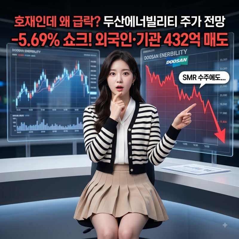 두산에너빌리티 주가 분석, 테라파워 SMR 수주인데 왜 5.69% 급락했나? 외국인·기관 432억 매도....