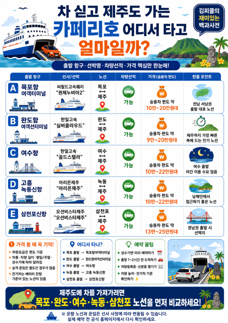차 싣고 제주도 가는 카페리 총정리