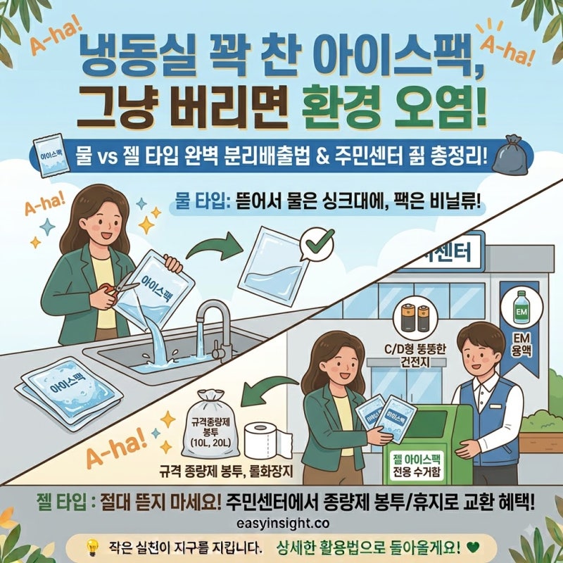 냉동실 꽉 찬 아이스팩 그냥 버리지 마세요! 젤vs물 타입 완벽 분리배출법&주민센터 교환 혜....