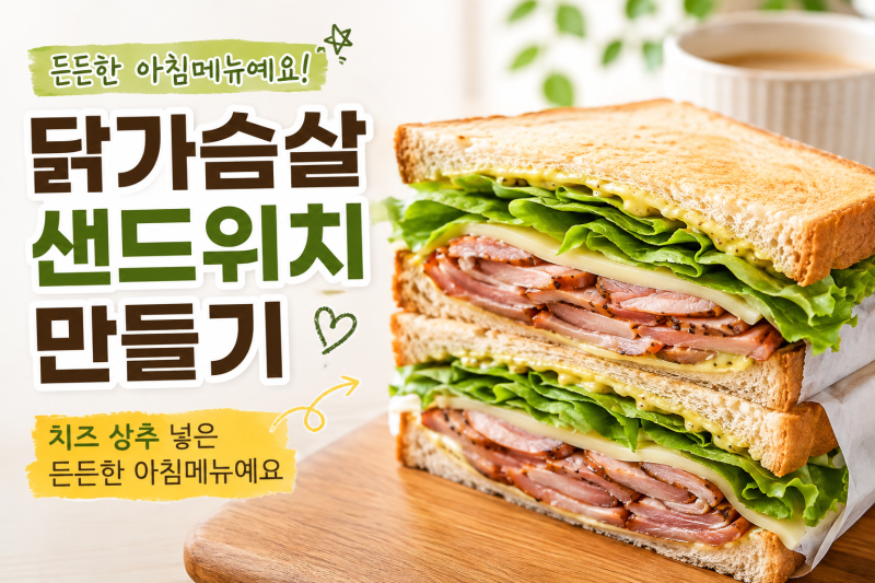 닭가슴살 샌드위치 만들기- 치즈 상추 넣은 든든한 아침메뉴예요^^