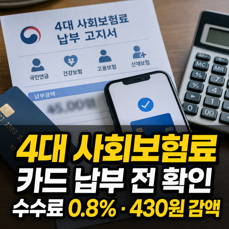 4대 사회보험료 신용카드 납부 방법과 수수료 0.8%, 자동이체 430원 감액