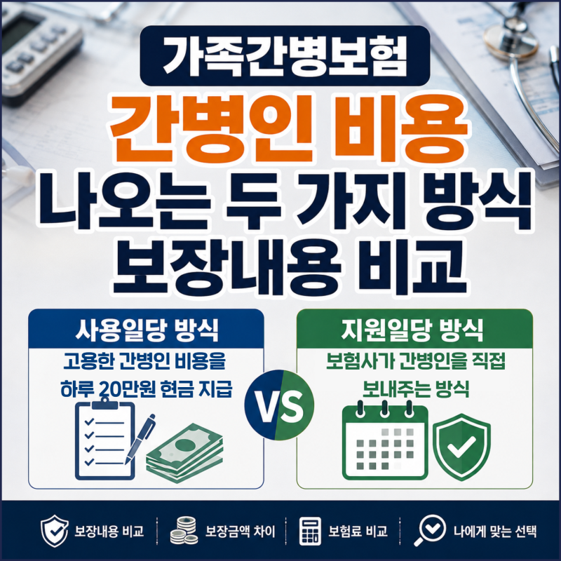 가족간병보험, 간병인 비용 나오는 두 가지 방식 보장내용 비교