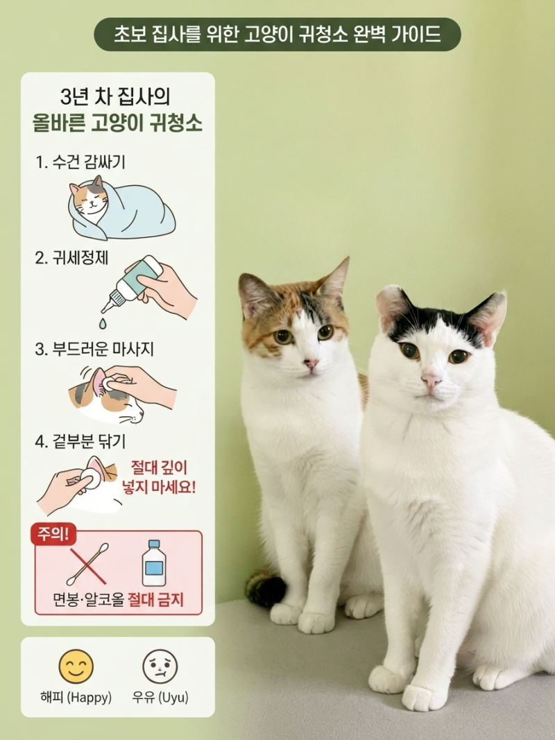 고양이 귀청소, 이렇게 하면 안 돼요 (해피가 배운 교훈)