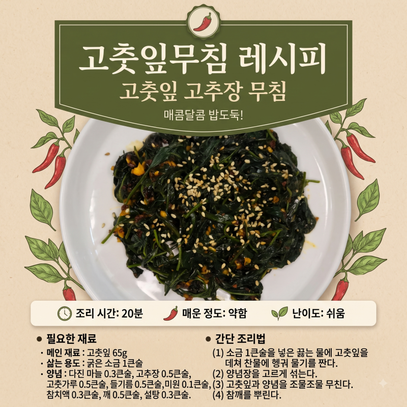 고춧잎무침 레시피 고춧잎고추장무침 만드는 법 향긋한 여름나물