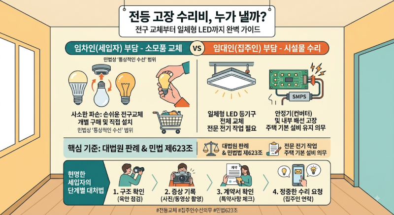 전등 고장 수리비는 누가 낼까? 전구 교체부터 일체형 LED 수리 비용 부담 완벽 가이드