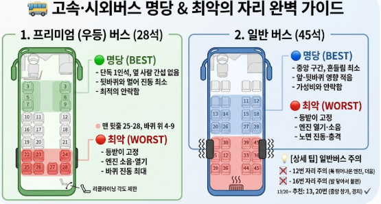 모르면 손해 보는 고속버스 명당자리 총정리! 우등·일반버스 최악의 좌석 피하는 법