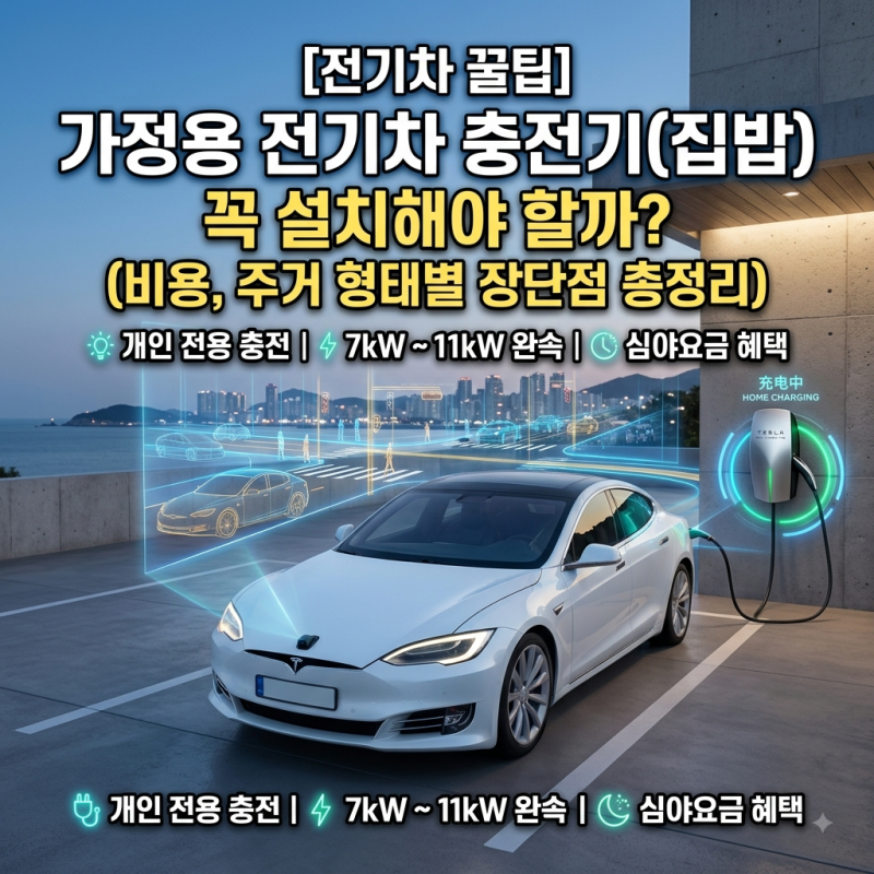 [전기차 꿀팁] 가정용 전기차 충전기(집밥) 꼭 설치해야 할까? (비용, 주거 형태별 장단점 총....