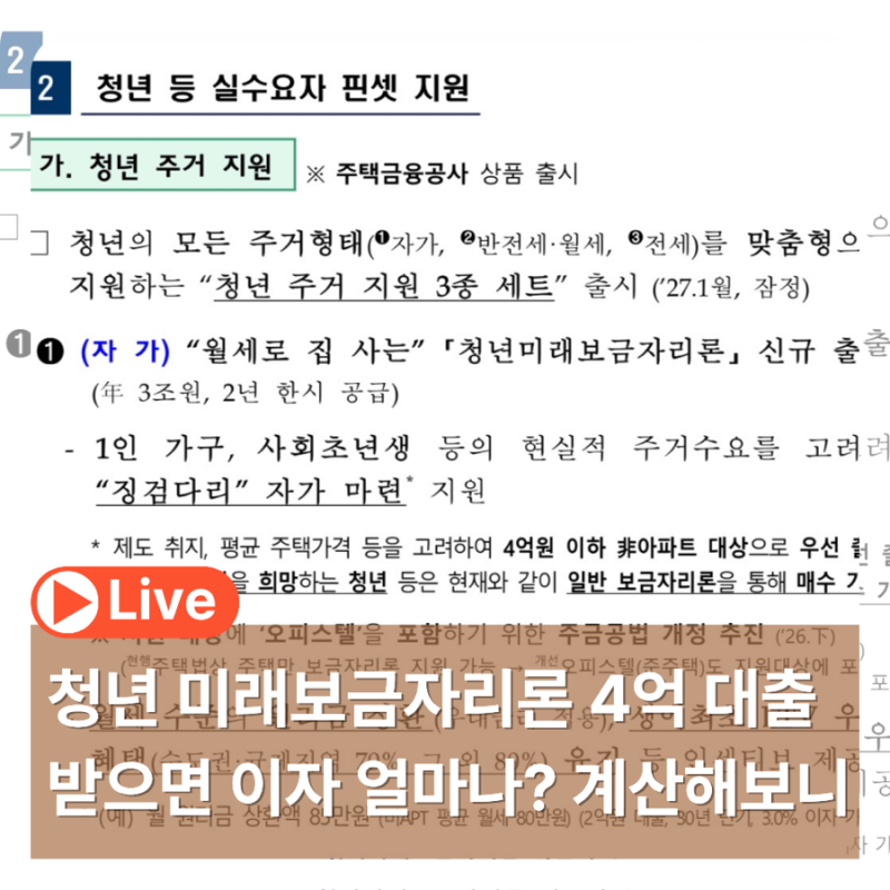 청년미래보금자리론 생애최초 4억 빌리면 이자 얼마? 계산기 돌려보니