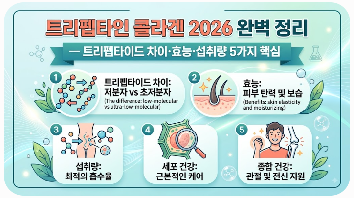 트리펩타인 콜라겐 2026 완벽 정리 — 트리펩타이드 차이·효능·섭취량 5가지 핵심