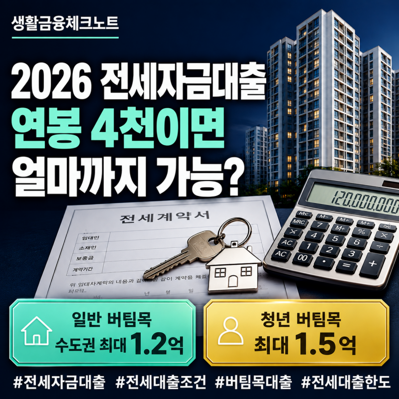 2026 전세자금대출 조건, 연봉 4천이면 얼마까지? 금리·한도·연장 총정리