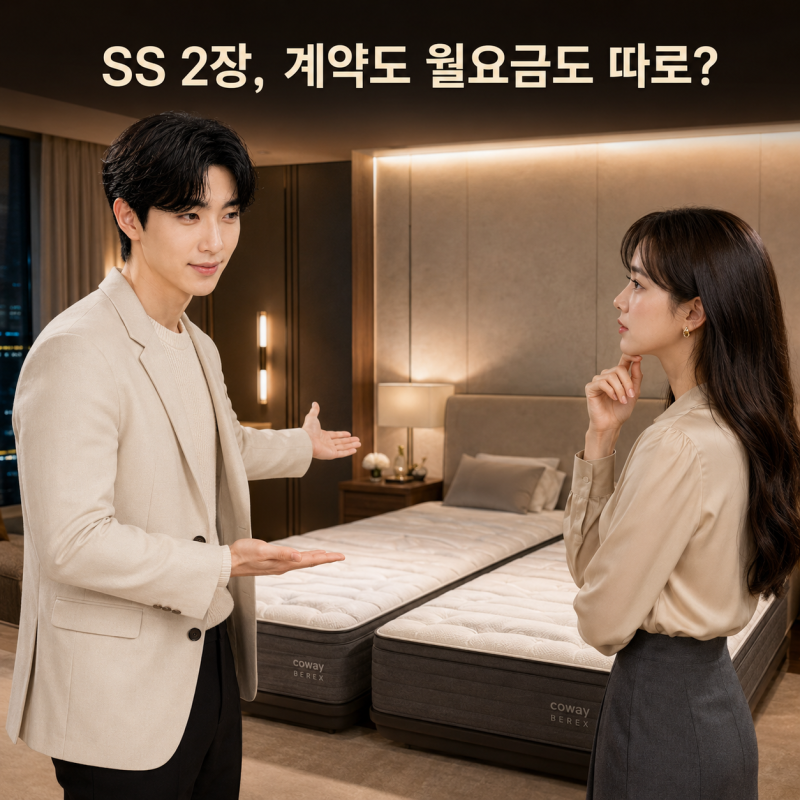 코웨이 매트리스 렌탈, 부부 슈퍼싱글(SS) 2개 놓으면 계약·월요금 따로 잡힐까? (실제 트윈베....