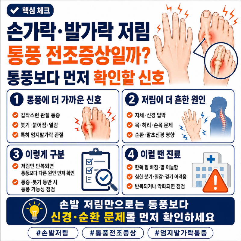 손가락·발가락 저림, 통풍 전조증상일까? 통풍보다 먼저 확인할 신호