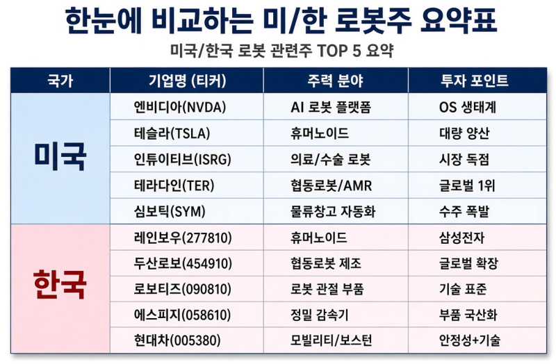 2026년 대세, 로봇 관련주 미국/한국 추천 종목 TOP 5 총정리