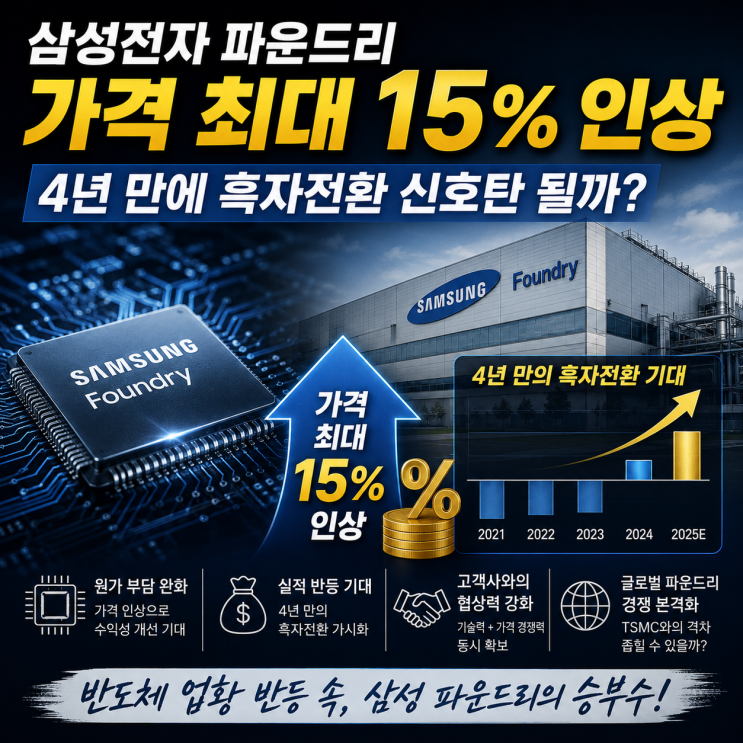 <b>삼성전자 파운드리</b> 가격 최대 15% <b>인상</b>, 4년 만에 흑자전환 신호탄 될....