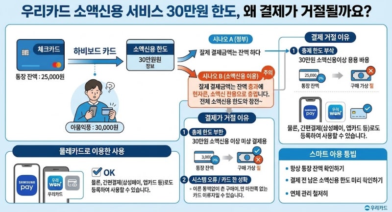 우리카드 소액신용 승인거절 원인과 체크카드 소액신용결제 정확한 사용방법