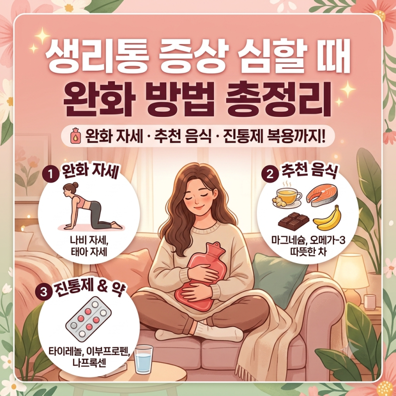 생리통증상 심할때 완화 자세 음식 약까지 모든 방법 총정리