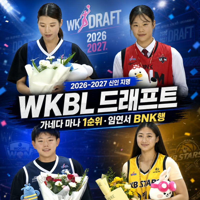 2026 WKBL 신인 드래프트 결과｜가네다 마나 전체 1순위, 임연서 BNK행…1라운드 지명 총정리