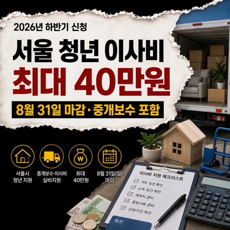 서울 청년 이사비 지원 최대 40만원 | 2026 하반기 신청대상·서류·지급일은?