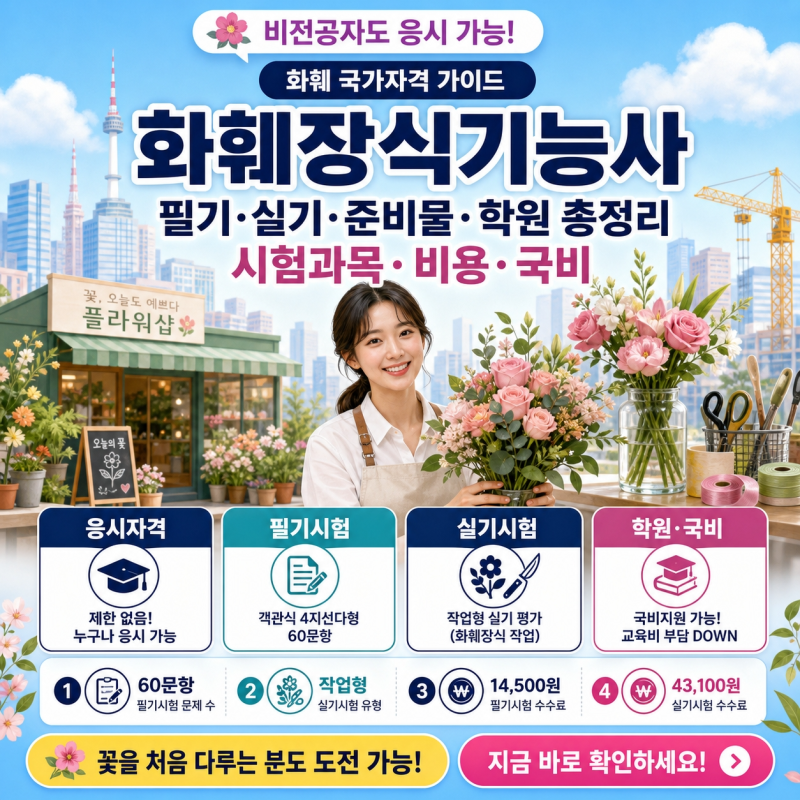 화훼장식기능사 필기 실기 준비물 학원｜국비지원 비용 총정리