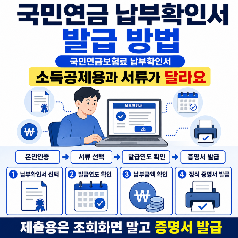 국민연금 납부확인서 발급 순서 (2026) | 연도 선택·제출용 주의사항