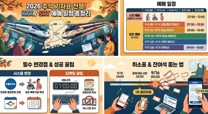 2026 추석 KTX SRT 기차표 예매 일정 총정리 & 100% 성공 꿀팁 (취소표 잡는 법까지)