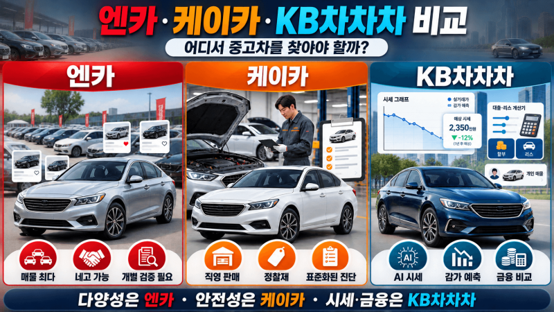 엔카 케이카 KB차차차 차이점 총정리, 나한테 맞는 중고차 플랫폼은 어디?