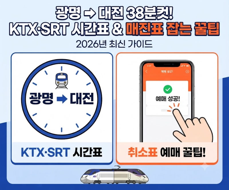 "광명역에서 대전역까지 38분컷? 2026년 최신 광명역 KTX·SRT 시간표 및 매진표 줍는 취소표 예....