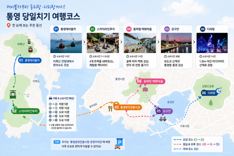 통영 가볼만한곳 추천｜케이블카부터 동피랑·디피랑까지 당일치기 여행코스