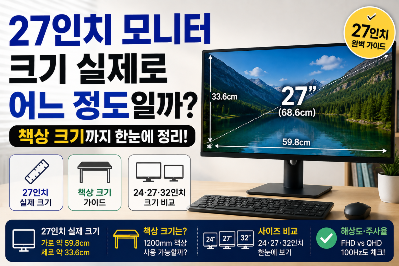 27인치 모니터 크기 실제로 어느 정도일까? 책상 크기까지 정리