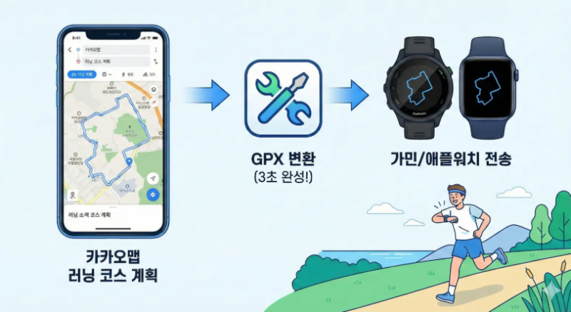 러닝 가민,애플워치,스트라바 코스 넣기: 카카오맵으로 나만의 러닝 코스 GPX 파일 손쉽게 만....