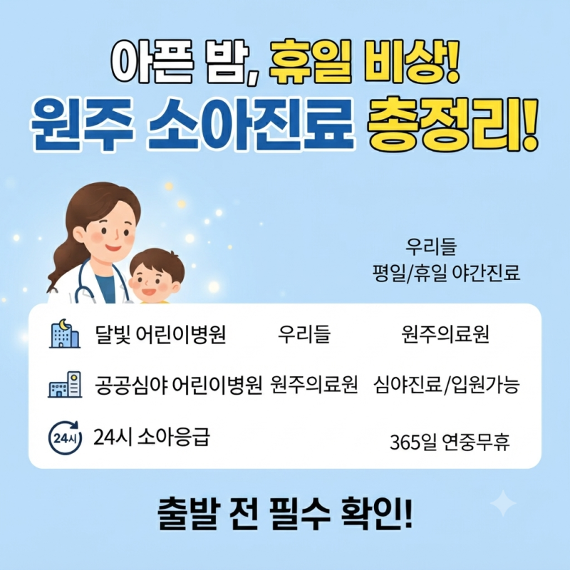 "아이 아픈 밤에도 안심" 원주시 야간·휴일 소아진료 및 24시간 응급진료 체계 총정리!