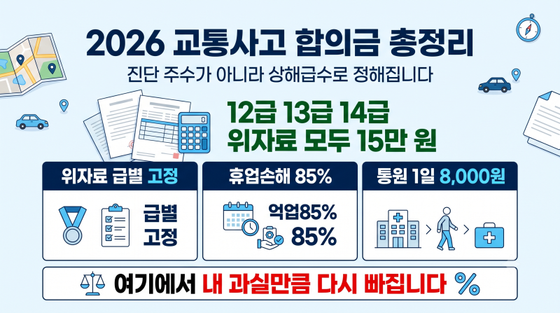 2026 교통사고 합의금 총정리 | 12급도 14급도 위자료는 똑같이 15만 원입니다 (과실 70%면 치료....