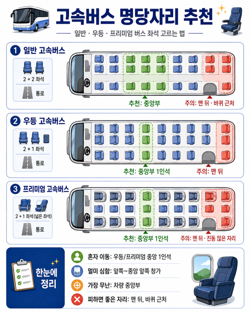 고속버스 명당자리 총정리｜우등·프리미엄 좌석 추천과 피해야 할 자리
