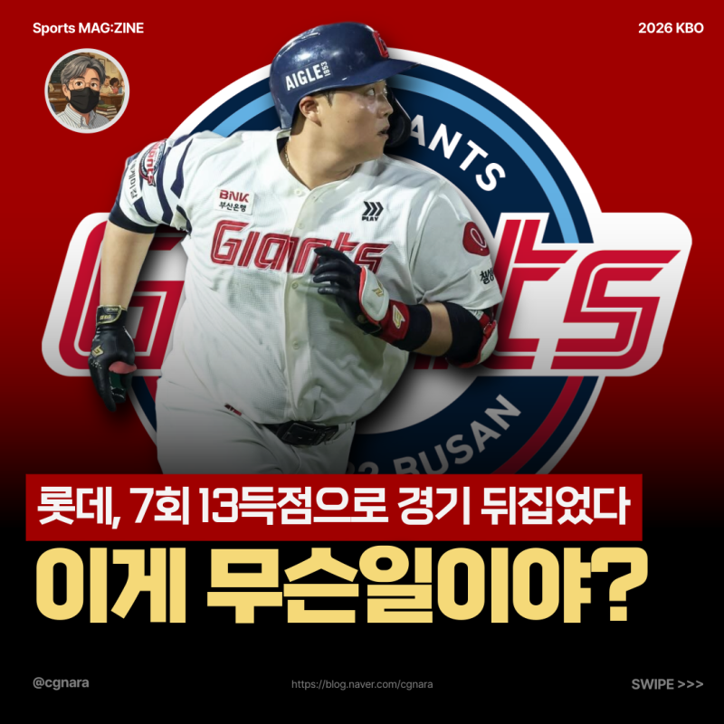 "8점 차 열세 뒤집었다" 롯데자이언츠 7회 13득점 대역전승