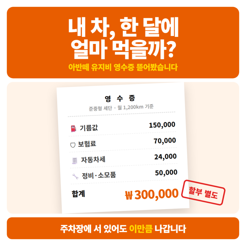 내 차는 한 달에 얼마 먹을까, 차급별 유지비 영수증 정리해봤습니다