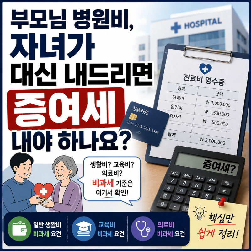 부모님 병원비, 자녀가 대신 내드리면 증여세 내야 하나요? (생활비·교육비·의료비 비과세 ....