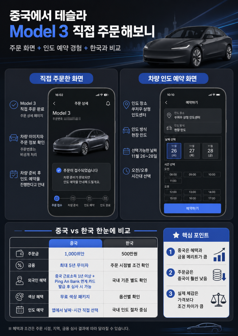 중국에서 테슬라 Model 3 직접 주문한 후기｜한국과 가격·혜택 비교, 인도 예약까지