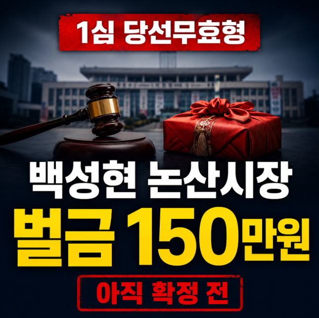 <b>백성현 논산시장 명절선물</b>로 ‘당선무효형’···1심 벌금 150만원