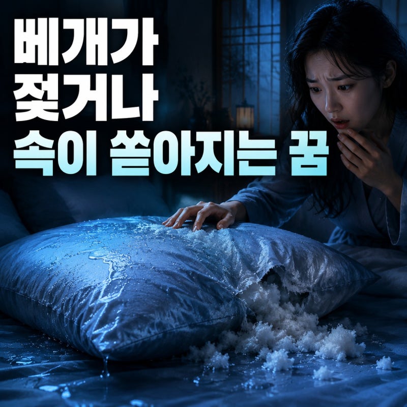베개가 젖거나 베갯속이 쏟아지는 꿈 해몽｜눈물·비밀·감정 노출의 의미
