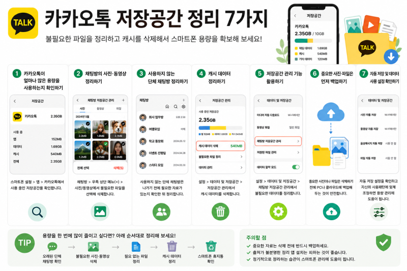 카카오톡 용량 줄이는 방법｜사진·동영상 정리부터 캐시 삭제까지