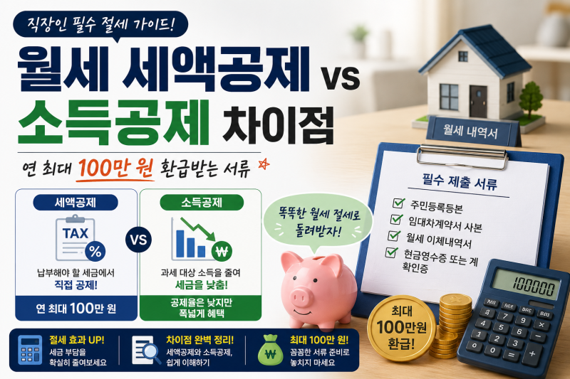월세 세액공제 vs 소득공제 차이점과 연 최대 100만 원 환급받는 서류