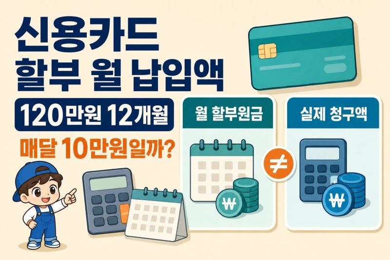 신용카드 할부 월 납입액 계산, 120만원 12개월이면 매달 10만원일까?