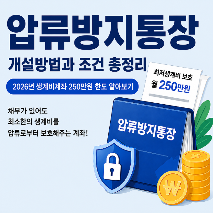 압류방지통장 개설방법과 조건 총정리｜2026년 생계비계좌 250만원 한도 알아보기
