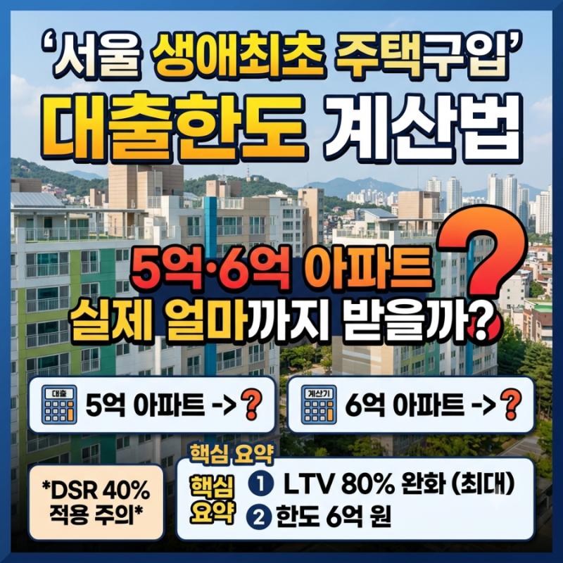 서울 생애최초 주택구입 대출한도 계산법｜5억·6억 아파트 실제 얼마까지 받을까?
