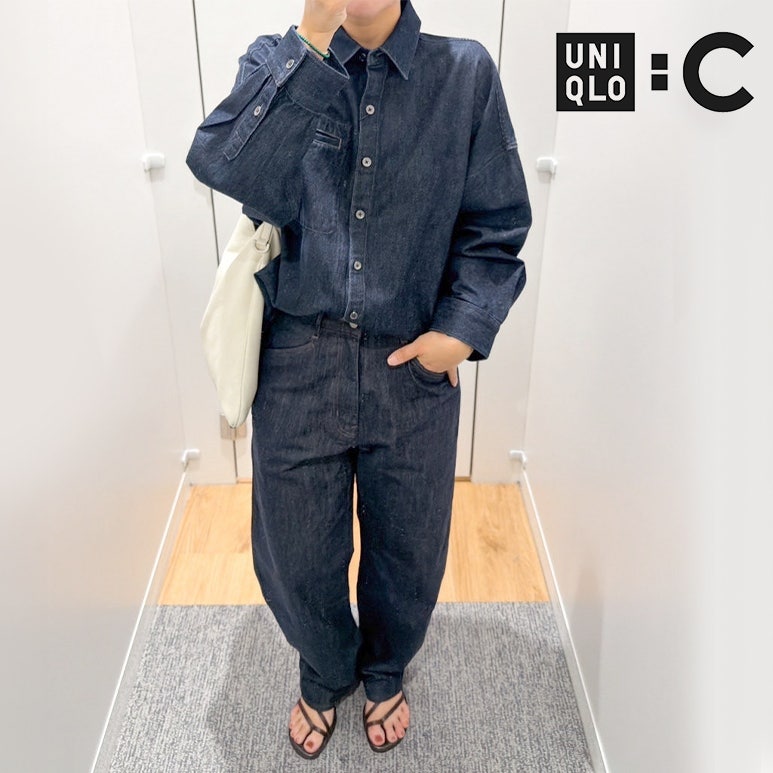 유니클로C 가을신상, 데님 릴렉스 셔츠 재킷 & 배럴진 셋업 코디