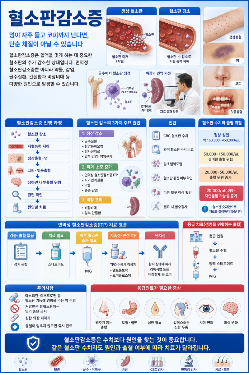 혈소판감소증, 멍이 자주 들고 코피가 난다면, 혈소판 수치를 확인해야 하는 이유