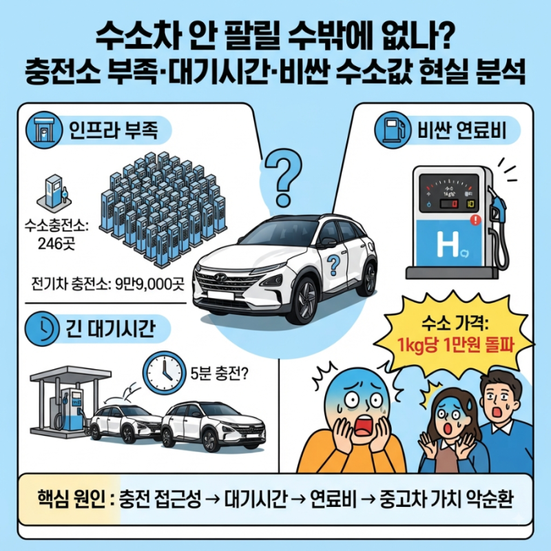 수소차 안 팔릴 수밖에 없나? 충전소 부족·대기시간·비싼 수소값 현실 분석